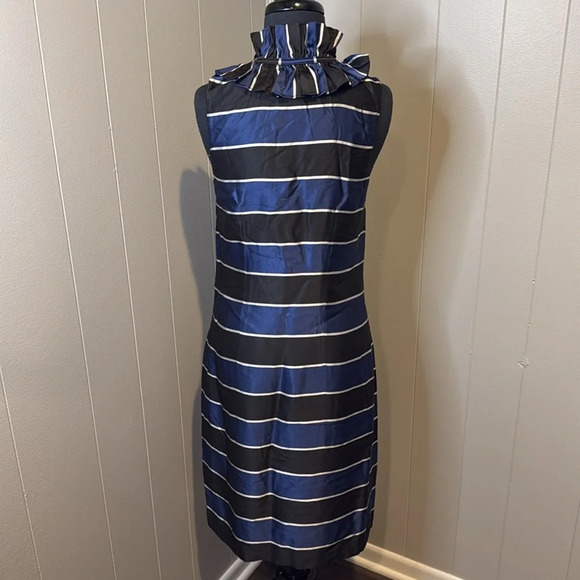 Banana Republic Women’s 4 Tall Ruffle Neckline Sleeveless Crewneck Stripes Dress - Picture 5 of 9